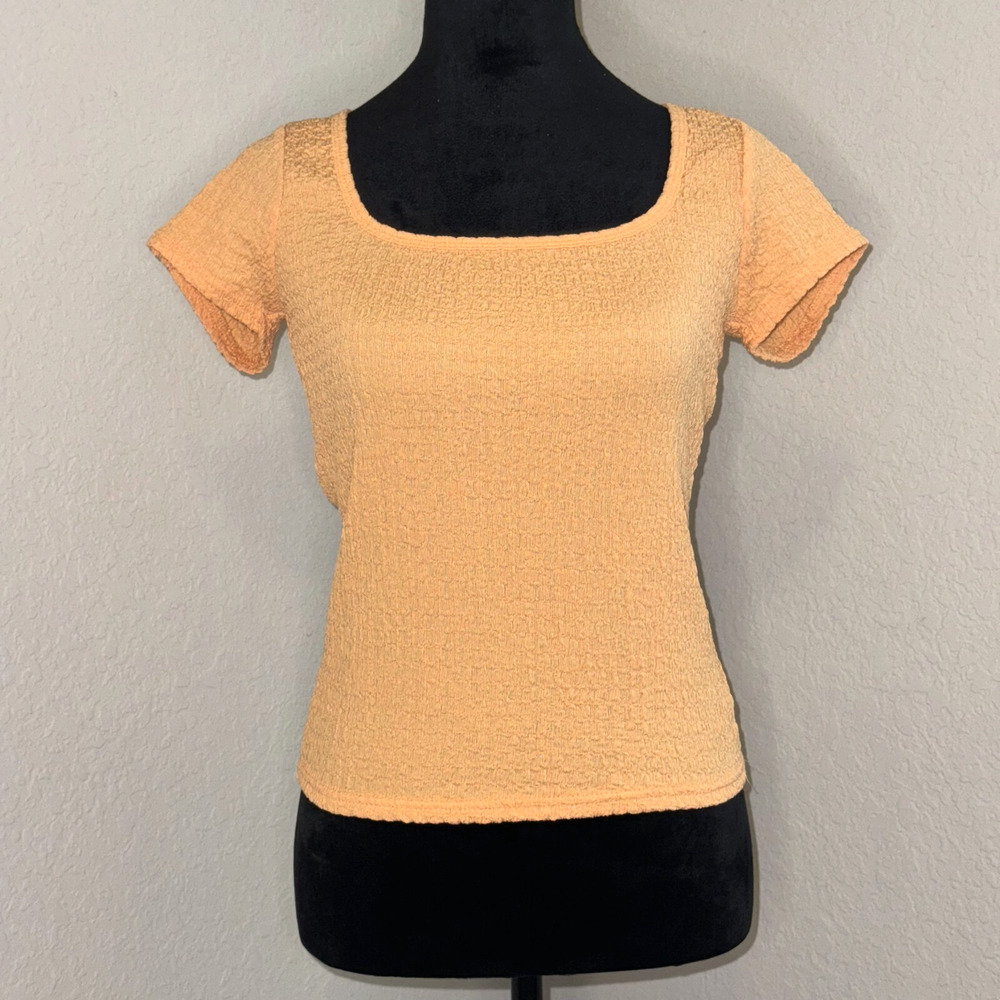 Old Navy Square-Neck T-Shirt Women's Small Orange‎ Stretch Short Sleeve Casual